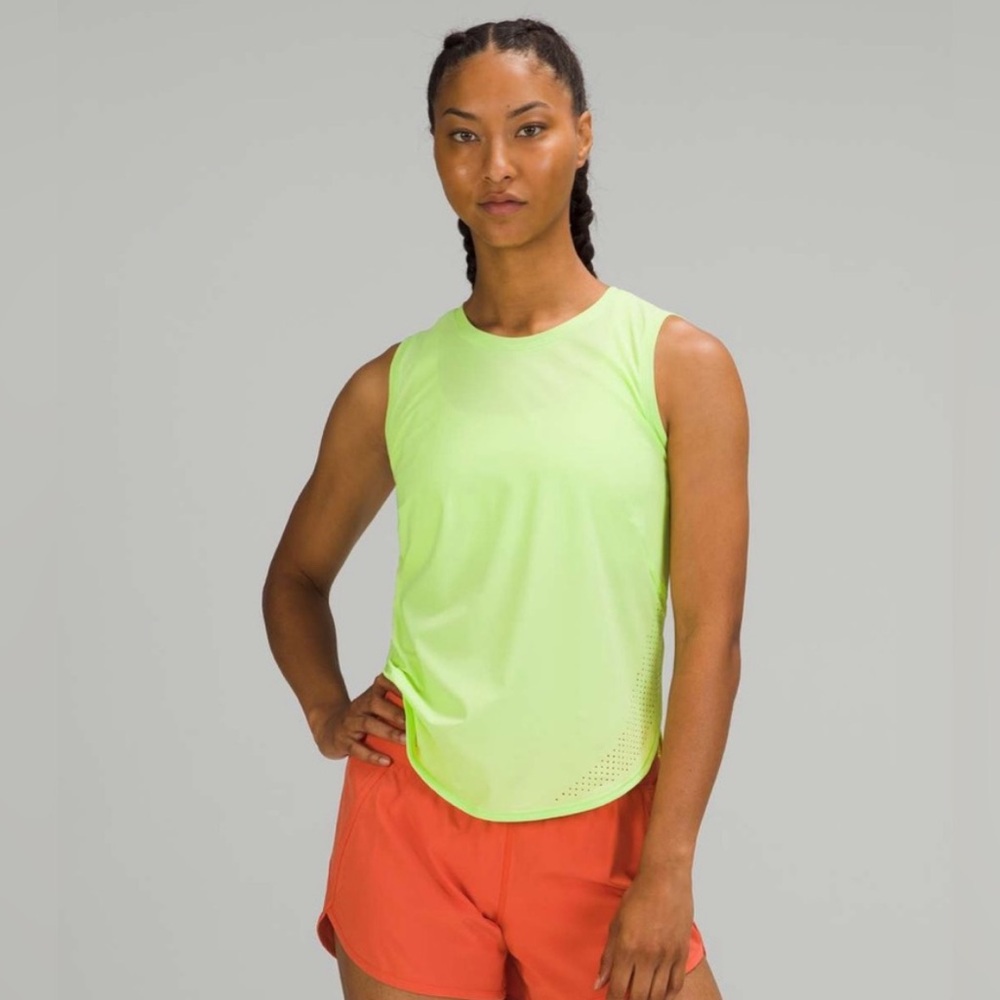 Lululemon High Neck Split Hem Run Tank Neon Mint Size 6